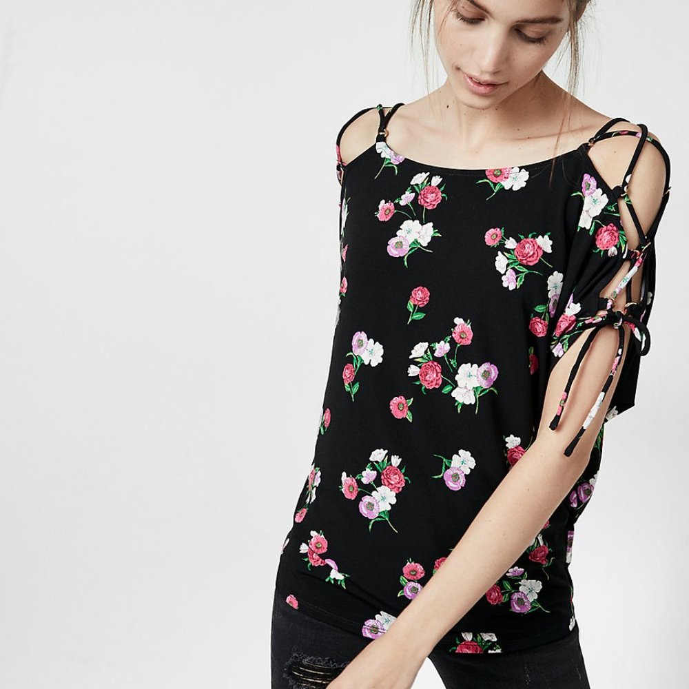 New Express Lattice Cold Shoulder Dolman Blouse XS